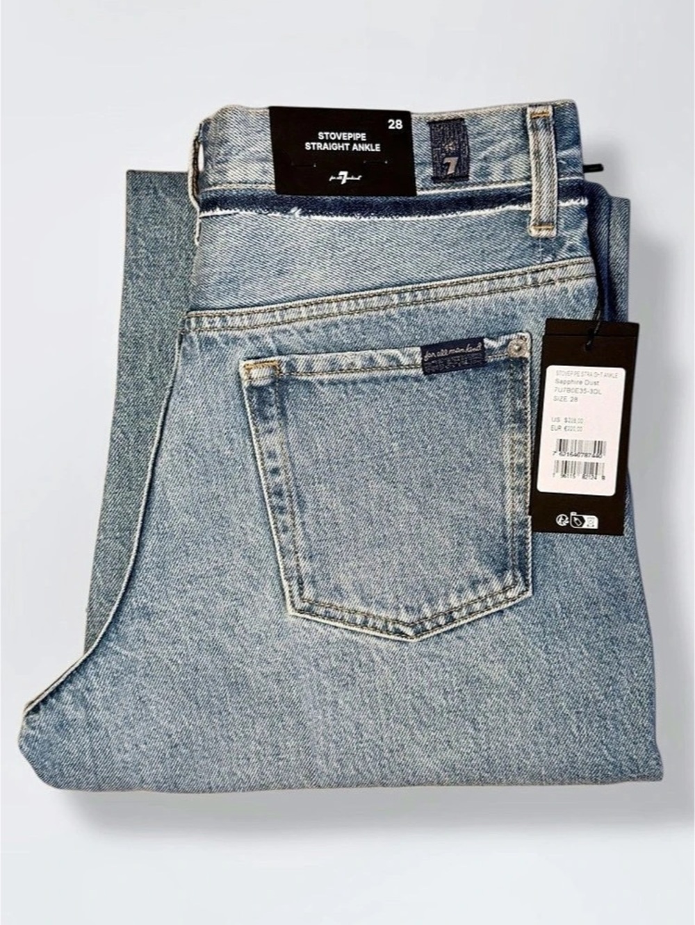 7 For All Mankind Stovepipe Straight Ankle Jeans Sapphire Dust NWT